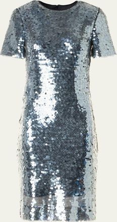 Akris Lucid Sequined Tulle Short-Sleeve Dress