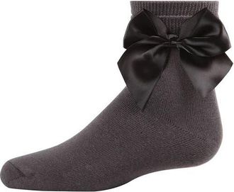 MeMoi Kids Silky Side Bow Anklet Socks in Charcoal at Nordstrom, Size 10