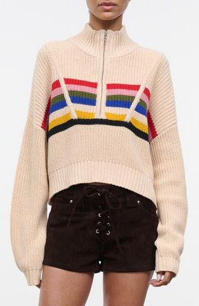 Staud Hampton Stripe Half Zip Crop Sweater in Artist Stripe at Nordstrom, Size X-Large