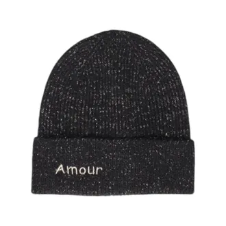 Pieces Beanies, female, Black, Size: ONE SIZE Knit Beanie Amour Logo