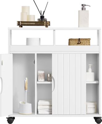 Yaheetech Yaheetech - Mueble De Ba&ntilde;o Con Ruedas Armario De Suelo Estrecho Con Puertas Correderas Mueble Cocina Auxiliar De Madera Lacada Con Estantes Para Espac