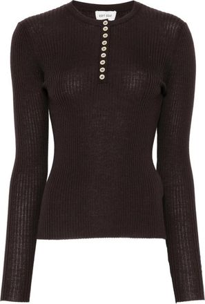 Soft Goat Ribbed-knit Henley Sweater