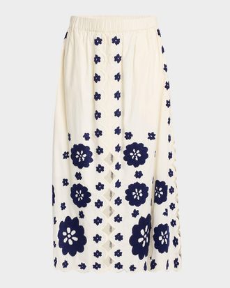 Sea New York Catrine Embroidered Midi Skirt