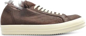 Rick Owens shearling-trimmed leather sneakers - Brown