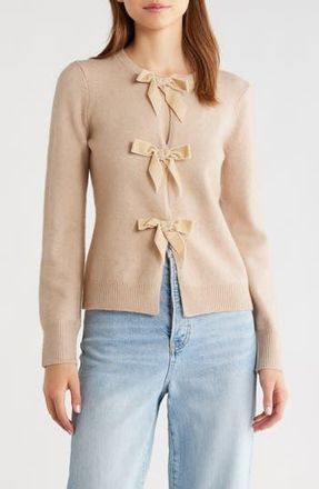 Wayf Kayla Velvet Bow Front Cardigan in Beige at Nordstrom Rack, Size Medium
