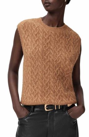 AllSaints Sirius Cable Alpaca Blend Sweater Vest in Rattan Brown at Nordstrom, Size X-Small