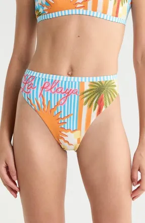 Maaji Beach Static Sully Reversible High Waist Bikini Bottoms in Open Blue at Nordstrom, Size Medium