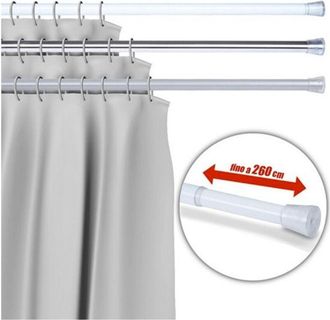Trade Shop Trade Shop - Barra Telesc&oacute;pica Para Cortina De Ducha 140 Cm De Hasta 260 Cm De Aluminio Blanco