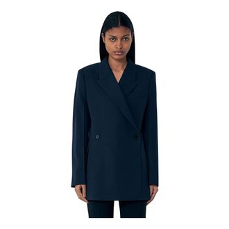 Jil Sander Double-Breasted Wool Blazer - female - Jil Sander - Blazers - Blue - S - Jackets