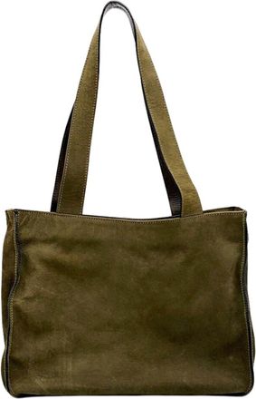 Bally Green Khaki Suede Leather Shoulder Bag Tote Bag (Pre-Owned)