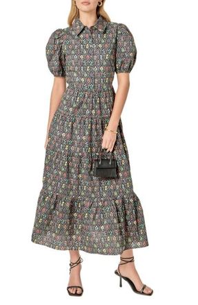 English Factory Floral Tiered Cotton Shirtdress in Navy Floral at Nordstrom, Size X-Small