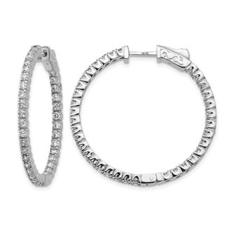 Diamond2Deal 14k White Gold 2 ct Lab Grown Diamond Patented Safety Clasp In and Out Hoop Earrings VS Clarity, D-E Color