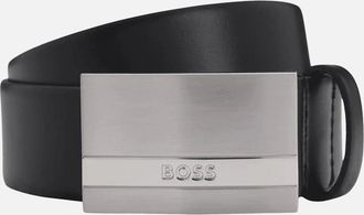 HUGO BOSS Mens Baxton Plaque Logo Leather Black Belt - Size: 105