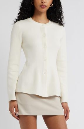 Open Edit Button Front Peplum Cardigan in Ivory Egret at Nordstrom, Size Xx-Small