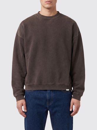 Represent Felpa girocollo in cotone marrone con logo applicato e spalle scese