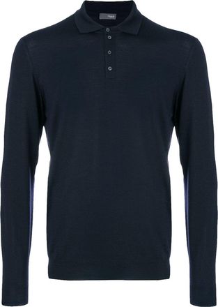 Drumohr Brown Long-Sleeved Merino Wool Polo Shirt