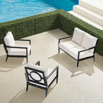 Frontgate Winhill 3-pc. Loveseat Set in Jet Black Aluminum - Standard, Restored Chalk - Frontgate