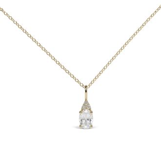 House of Brilliance 10K Yellow Gold Oval Birthstone Trio Diamond Accent Drop Pendant Necklace