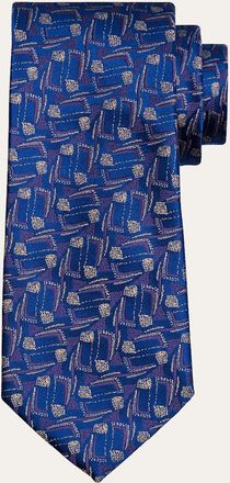 Charvet Mens Geometric Stripe Woven Silk Tie