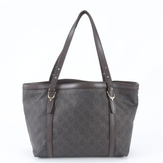 Gucci Dark Brown Leather Coated Canvas Handbag Shoulder Bag Tote Bag (Pre-Owned)