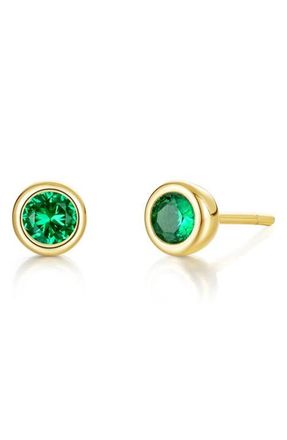 Lafonn Bezel Simulated Birthstone Stud Earrings in Green at Nordstrom