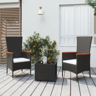 vidaXL Juego Sal&oacute;n Jard&iacute;n 3 Pzas Rat&aacute;n Sint&eacute;tico Y Acero Negro Vidaxl