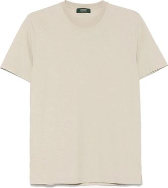 Zanone Beige Crew Neck Korte Mouw T-shirt - Heren - T-shirts - Beige - 2XL - Tops