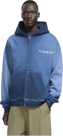 Flaneur Double Logo Zip-Through Hoodie - Heren - Vesten met rits - Blauw - L - Katoen - Hoodies & sweatvesten
