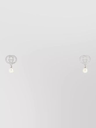 Gucci metal earrings crystal accents pearl studs