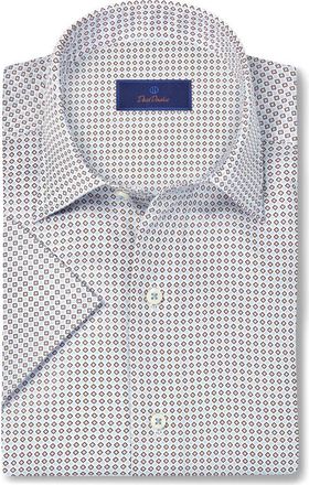 David Donahue Micro Print Lyocell Short Sleeve Shirt in White/Chocolate at Nordstrom Rack, Size Xx-Large