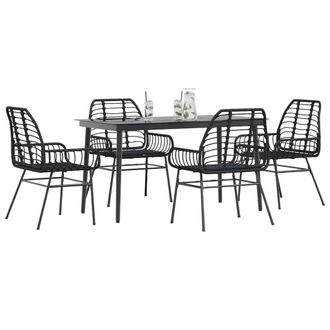 Berkfield Home 5 Piece Garden Dining Set Black Poly Rattan Glass