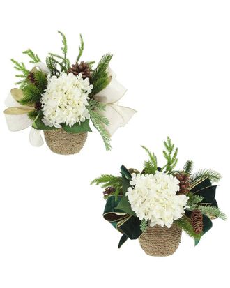 Creative Displays Inc. Set Of 2 Christmas Holiday Arrangements With Hydrangeas & Bows