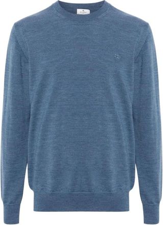 Etro Fijngebreide sweater met ronde hals - Heren - Sweatshirts - Blauw - M - Wol - Hoodies & sweatvesten