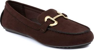 Jones New York Womens Classic Loafer Flats, Slip-On Dress Shoes with Gold-Tone Bit Hardware, Vegan Suede Upper, Cushioned Insole for Work, Office, and Everyday Wear,