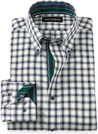 Paul Fredrick Slim Fit Non-iron Cotton Check Dress Shirt With Contrast Trim