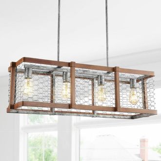 Jonathan Y Designs Gaines 34.5 Linear 4-Light Adjustable Iron Rustic Industrial LED Pendant