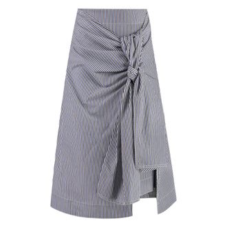 Bottega Veneta Striped Cotton Linen Skirt with Front Knot
