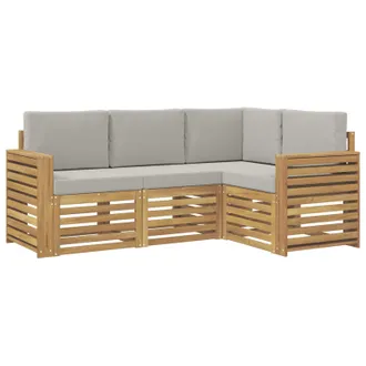 vidaXL Set Di Divani Da Esterno 4 Pz Bianco E Grigio Chiaro Poliestere Vidaxl