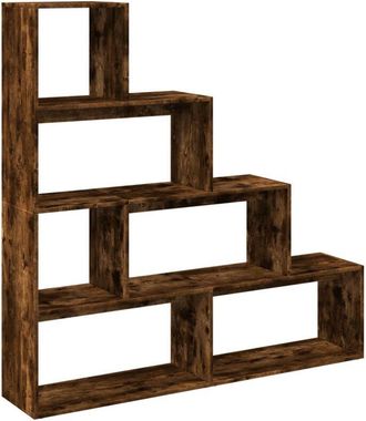 vidaXL Room Divider Bookcase 4-Tier Smoked Oak 143.5x29x143.5 cm Engineered Wood vidaXL