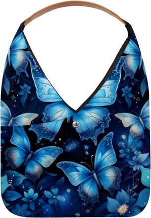 Generic Blue Butterflies Pattern Reusable Lightweight Grocery Bags - Foldable Into Compact Pouch, Washable & Sturdy, Multipurpose for Shopping and Travel