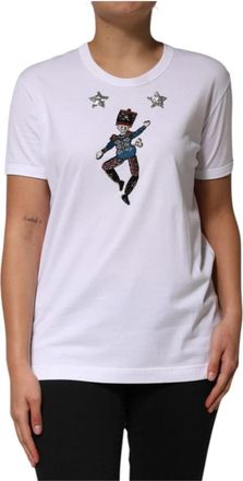 Dolce & Gabbana Sequin Embellished T-Shirt - Dames - T-shirts - Wit - L - Katoen - Tops
