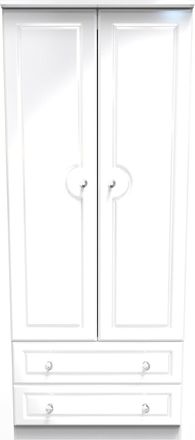 Welcome Furniture Clarence Ready Assembled 2 Door 2 Drawer Wardrobe in White Gloss & White - Welcome Furniture | TJ Hughes