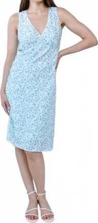 Bella Dahl V-Neck Tie Back Bias Dress In Blue Ditsy Floral Print