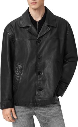 AllSaints Bradwell Boxy Leather Coat in Black at Nordstrom, Size Xx-Large