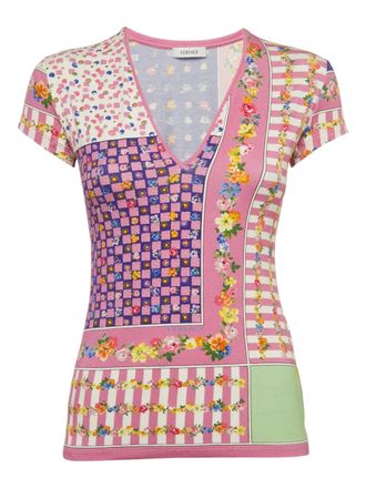 Versace T-shirt met V-hals en print - Roze