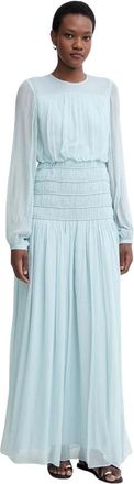 Twinset Maxi Jurk met Verzamelde Bodice - Dames - Maxi kleedjes - Blauw - M - Polyester - Kleedjes