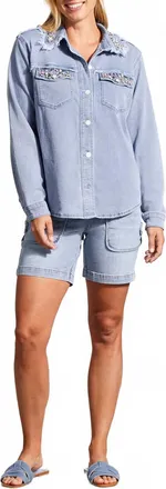 Tribal Dalory Denim Shacket In Blue Mist