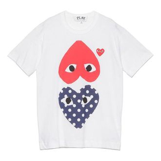 Comme Des Garçons Upside Down Polka Dot Tee White Red Navy AZ-T240-051-1