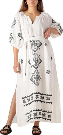 Greek Archaic Kori Wijdvallende Witte Linnen Maxi Jurk - Dames - Maxi kleedjes - Wit - S - Linnen - Kleedjes