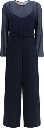 P.A.R.O.S.H. Polyester Jumpsuit met Knoopsluiting aan de Voorkant en Zakken - Dames - Jumpsuits - Blauw - S - Polyester - Jumpsuits & Playsuits